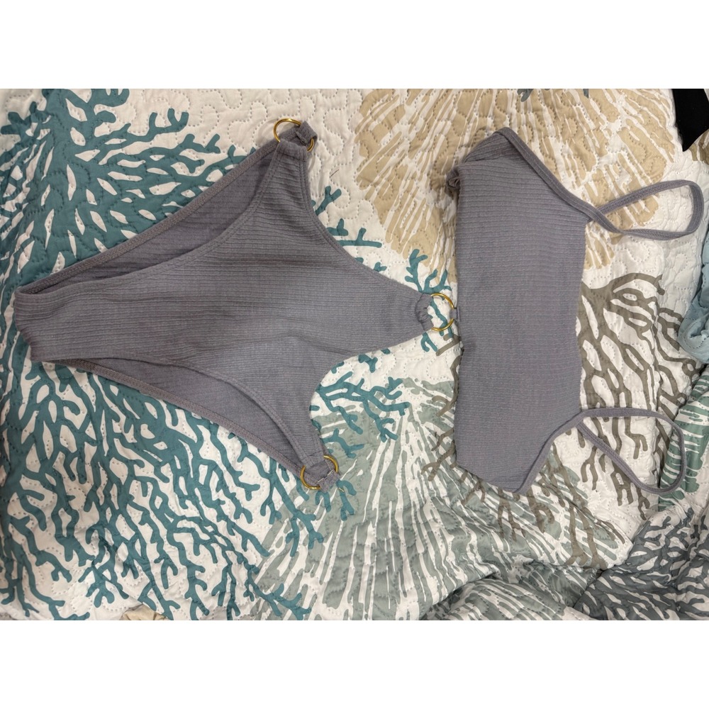 Unbranded Ribbed O-Ring Bikini Set Dusty Grey High Cut Two Piece Monokini Large